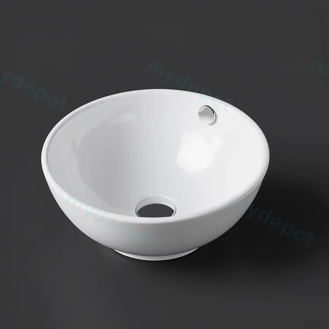 380*380*155mm Gloss White Orbi Fine Ceramic Above Counter Basin Overflow,32mm Waste view 2