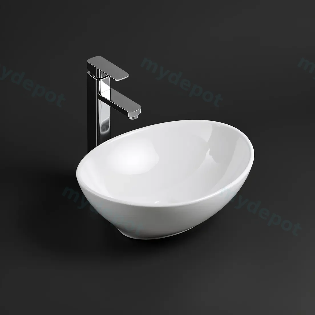 410x340x145mm Oval Gloss White Ceramic Above Counter Basin Non-overflow view 4