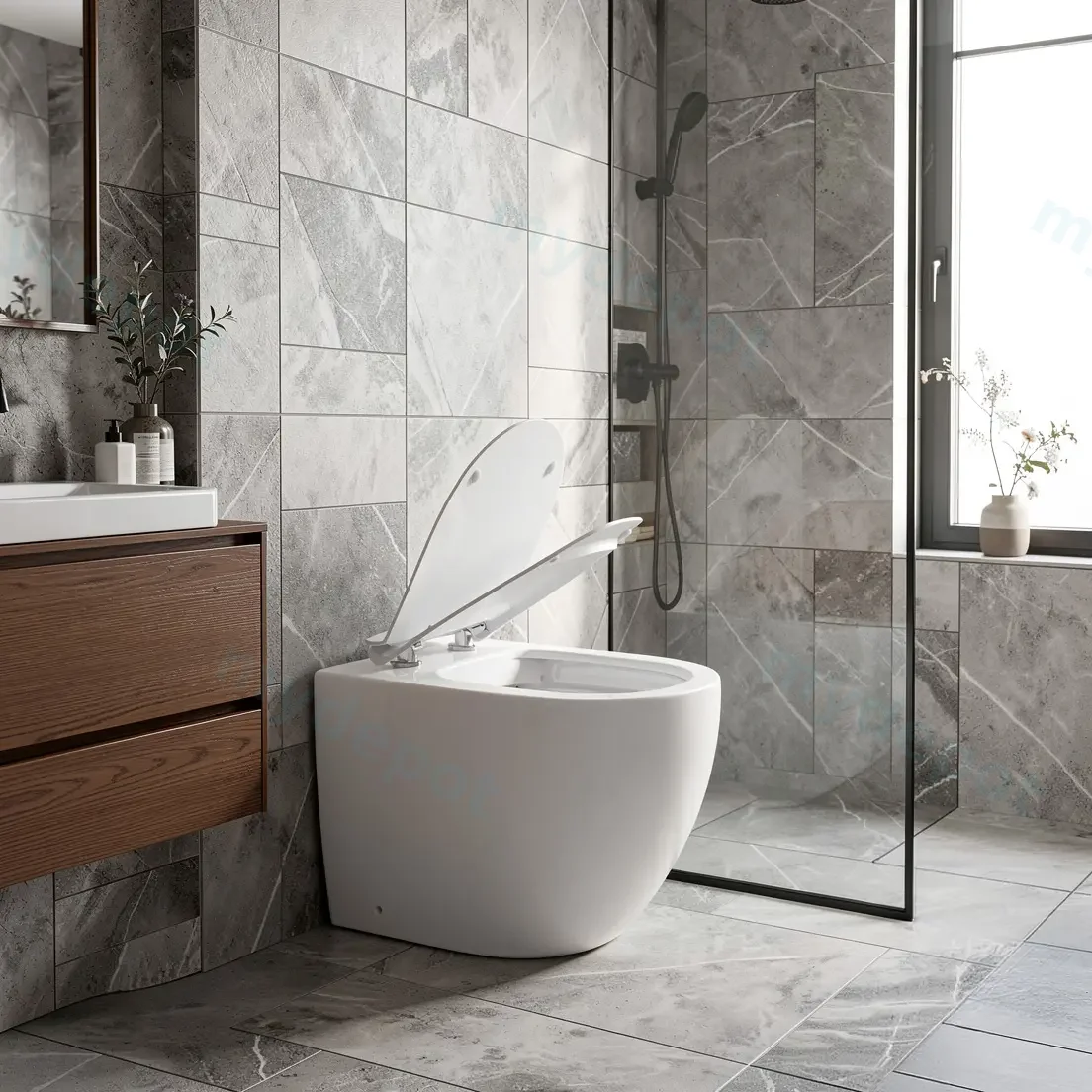 Floor Pan Matte White Rimless Flushing Toilet P-trap Roughing -in view 6