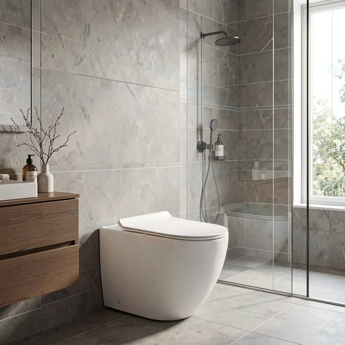 Floor Pan Matte White Rimless Flushing Toilet P-trap Roughing -in view 7