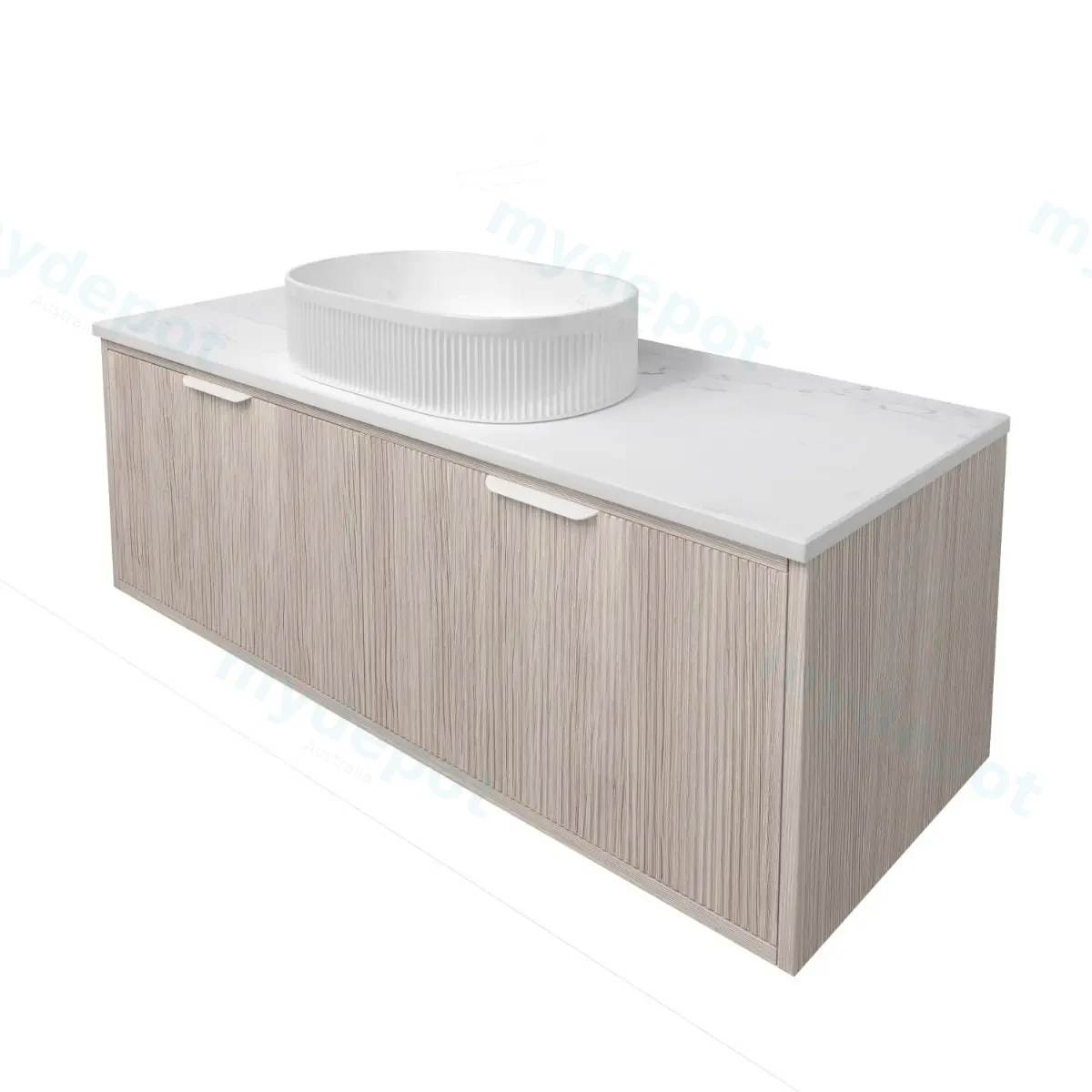 1190x455x400mm Kliff Fluted Wood Grain Vanity Coastal Oak Soft Closing Drawer Pull Out With Handle view 2