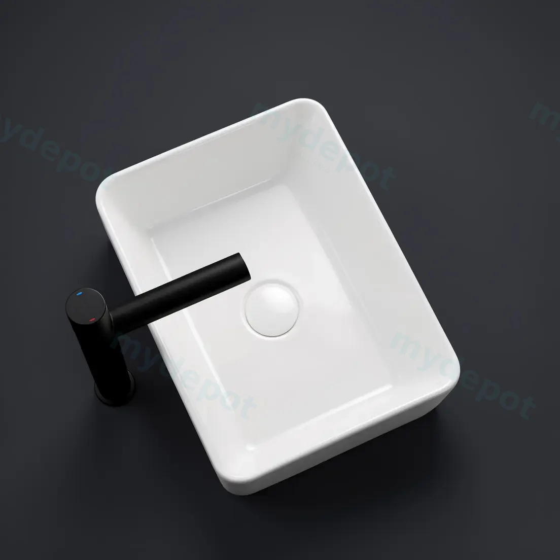 410x300x130mm Rectangle Gloss White Ceramic Above Counter Basin Non-overflow view 2