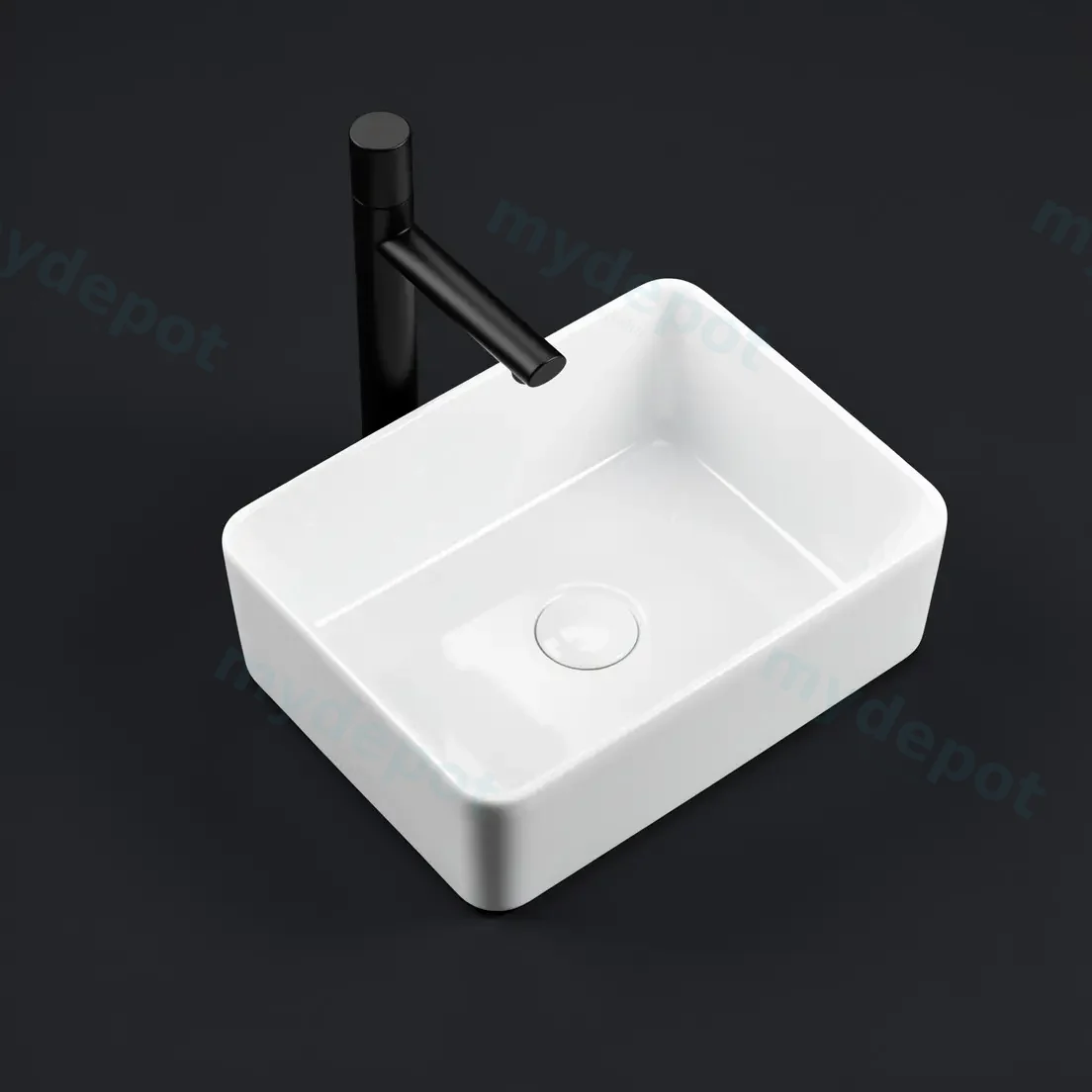 410x300x130mm Rectangle Gloss White Ceramic Above Counter Basin Non-overflow view 3