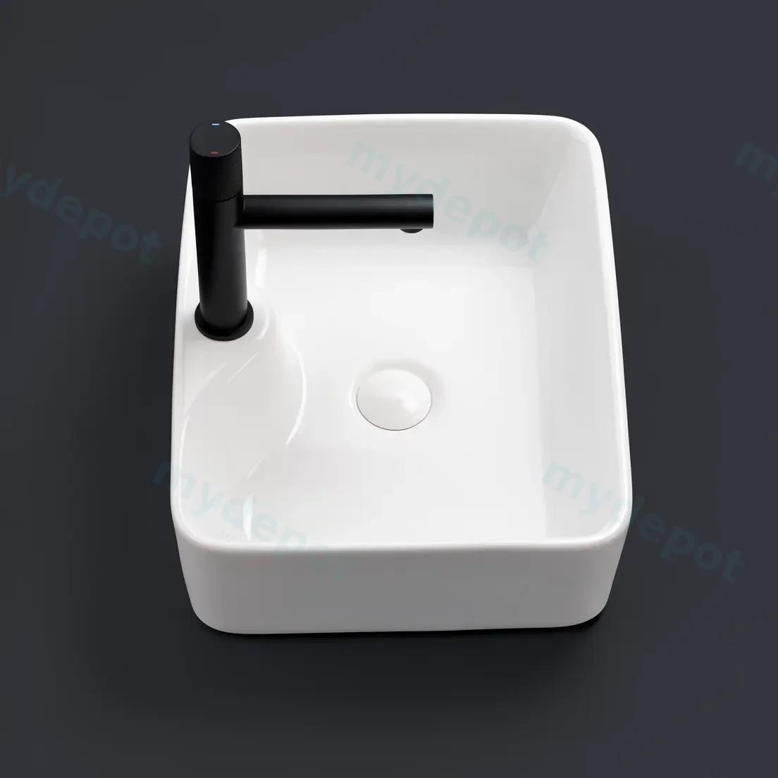 485x380x135mm Rectangle Gloss White Ceramic With 1 Tap Hole Above Counter Basin Non-overflow view 3
