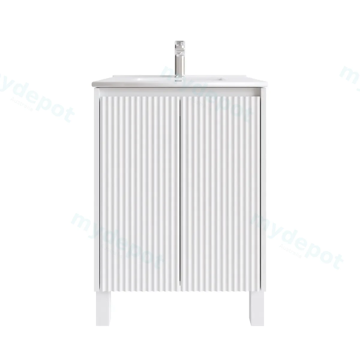 600mm Freestanding Bathroom Vanity Cabinet Only PVC 2 Door Fluted Matte White view 2
