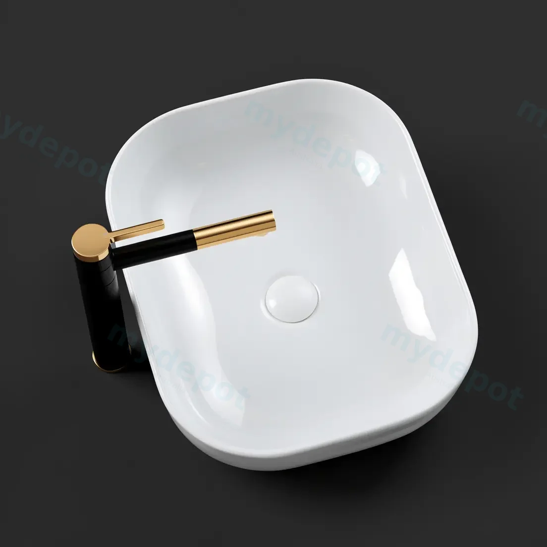 500x400x150mm Rectangle Gloss White Ceramic Above Counter Basin Non-overflow view 4