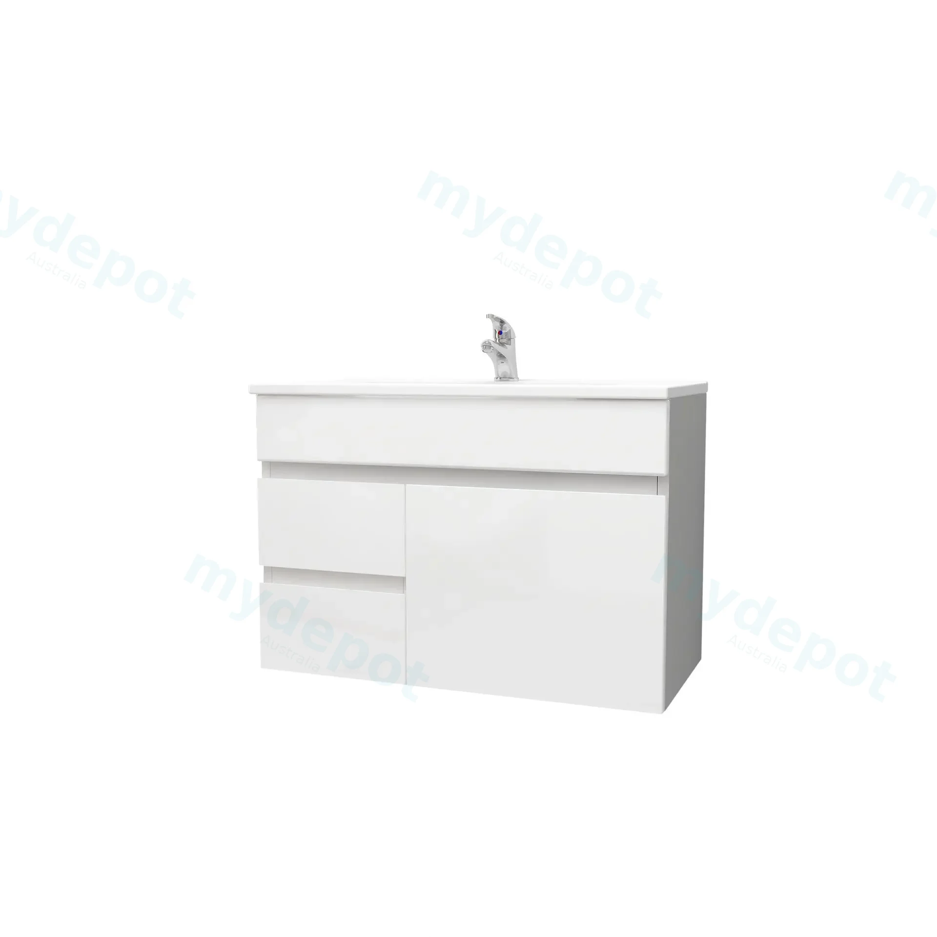 750mm Wall Hung Bathroom Vanity Cabinet Only PVC Left Drawer Gloss White view 4