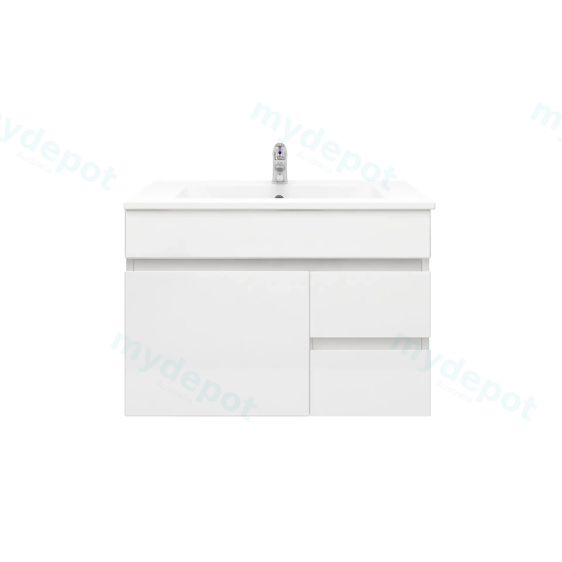 750mm Wall Hung Bathroom Vanity Cabinet Only PVC Right Drawer Gloss White view 2