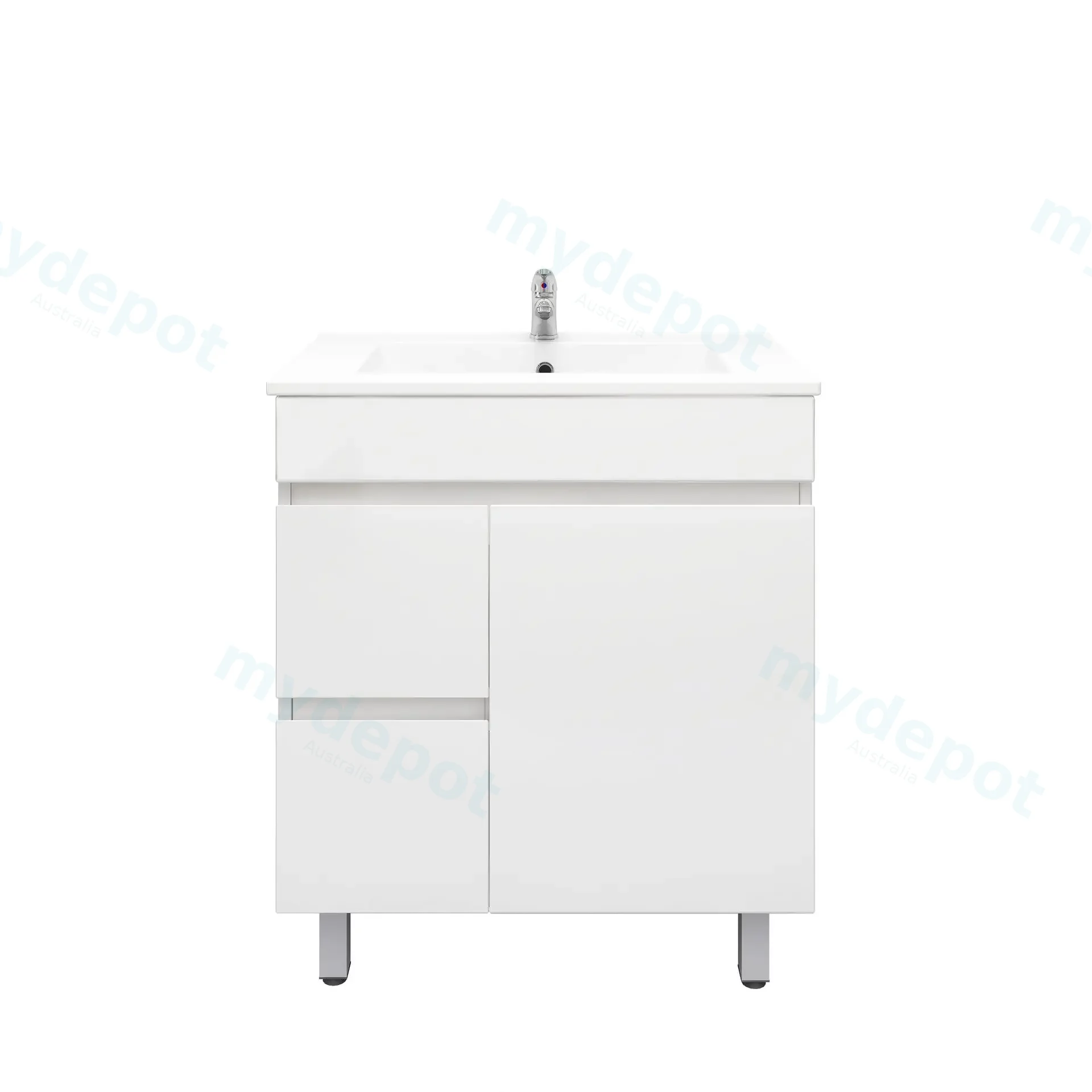750mm Freestanding Bathroom Vanity Cabinet Only PVC Left Drawer Gloss White view 2