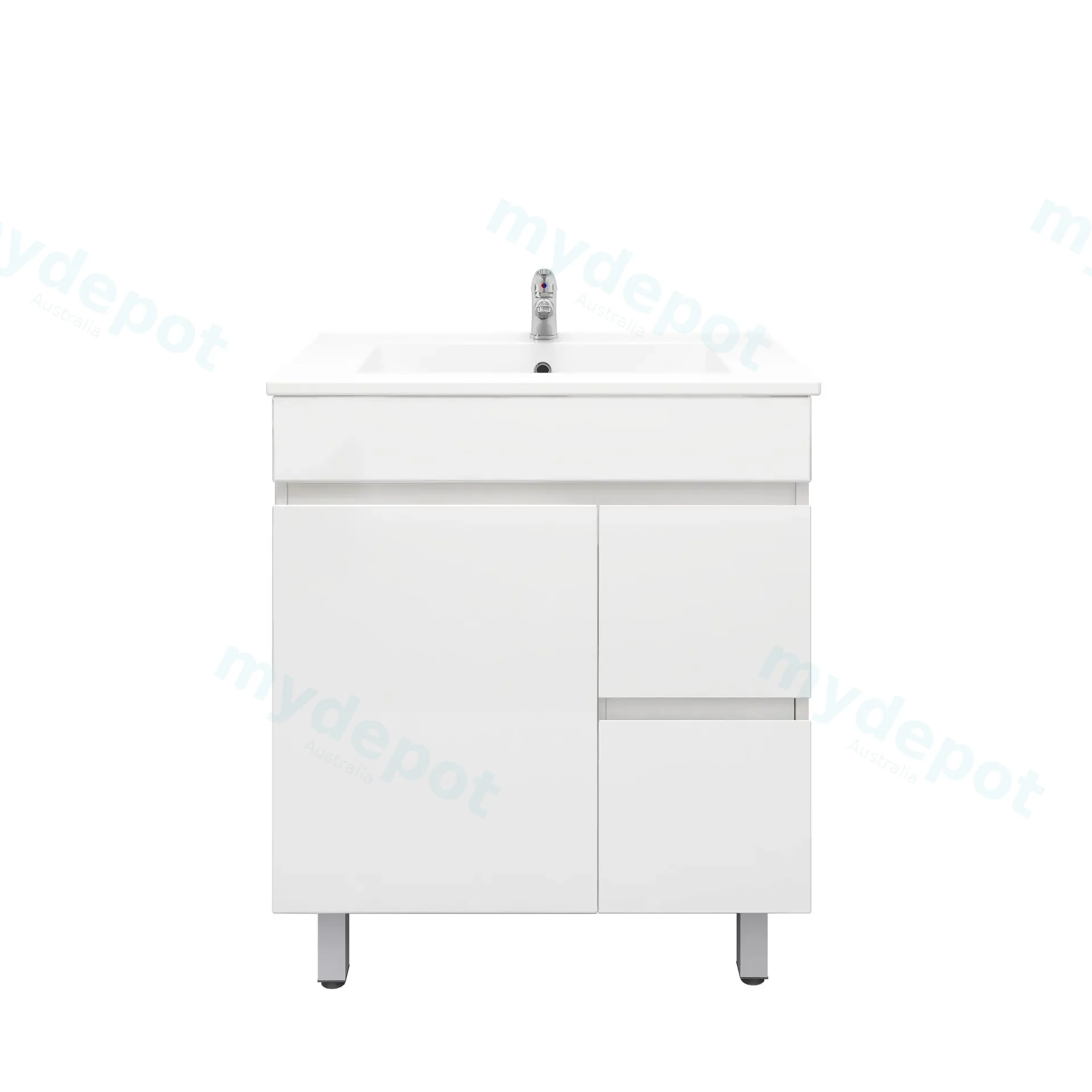 750mm Freestanding Bathroom Vanity Cabinet Only PVC Right Drawer Gloss White view 2