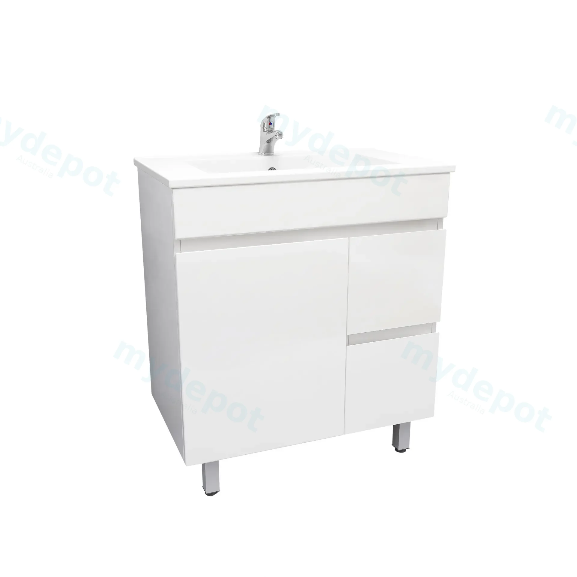 750mm Slim Freestanding Bathroom Vanity Cabinet Only PVC Right Drawer Gloss White view 4