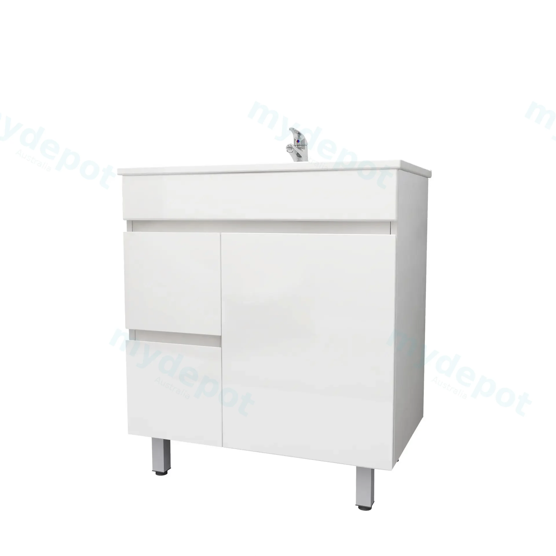750mm Slim Freestanding Bathroom Vanity Cabinet Only PVC Left Drawer Gloss White view 3