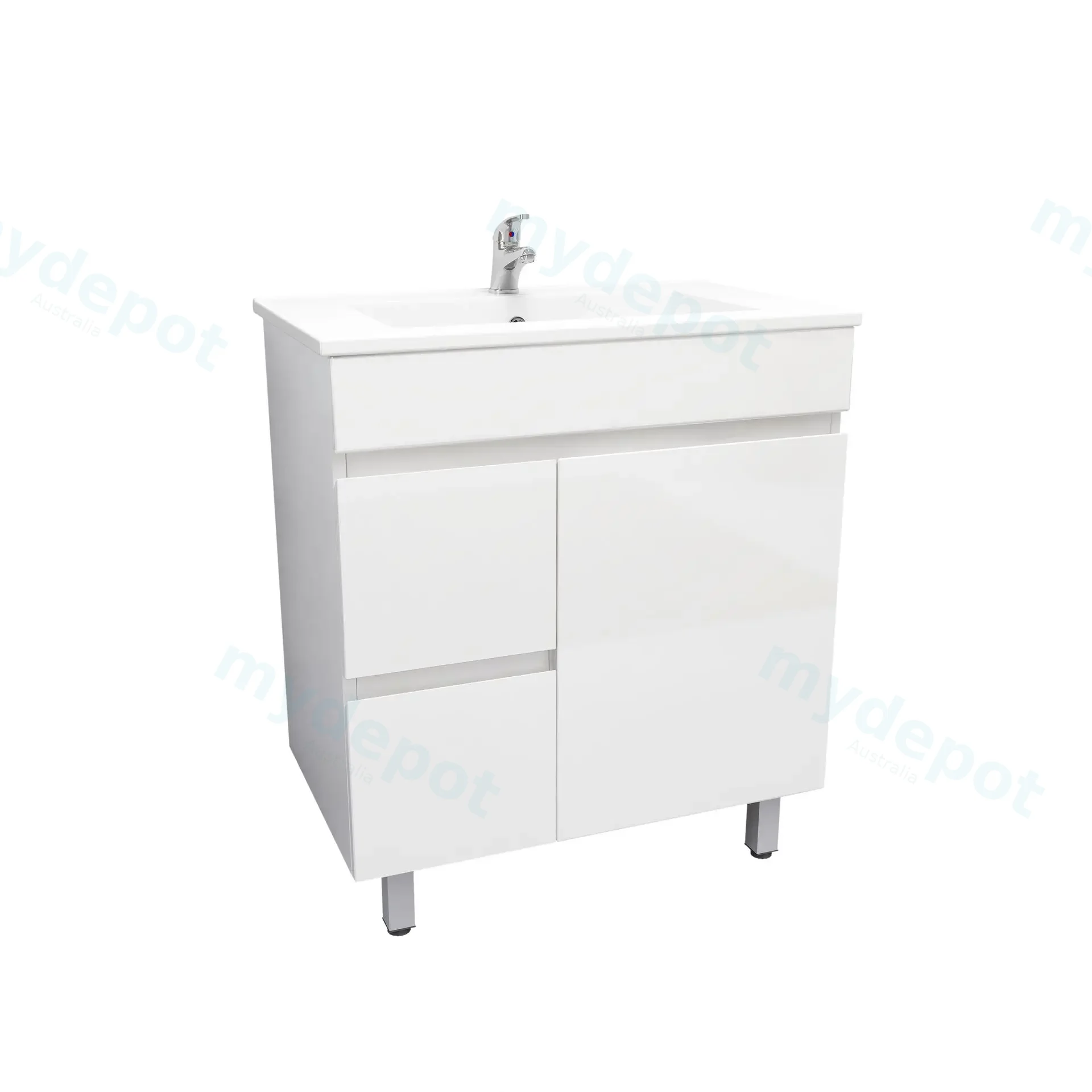 750mm Slim Freestanding Bathroom Vanity Cabinet Only PVC Left Drawer Gloss White view 4