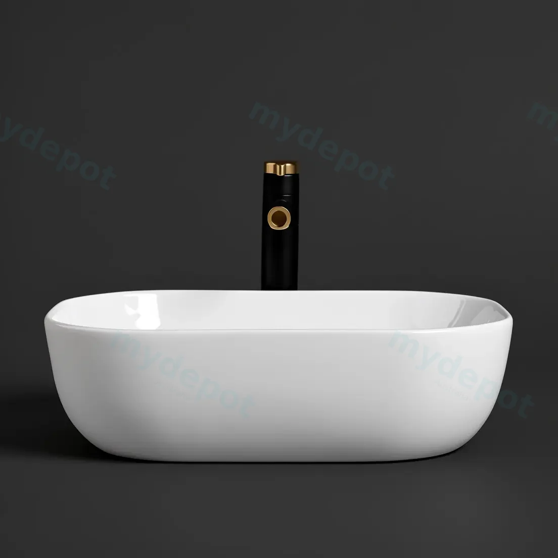 500x400x150mm Rectangle Gloss White Ceramic Above Counter Basin Non-overflow view 5