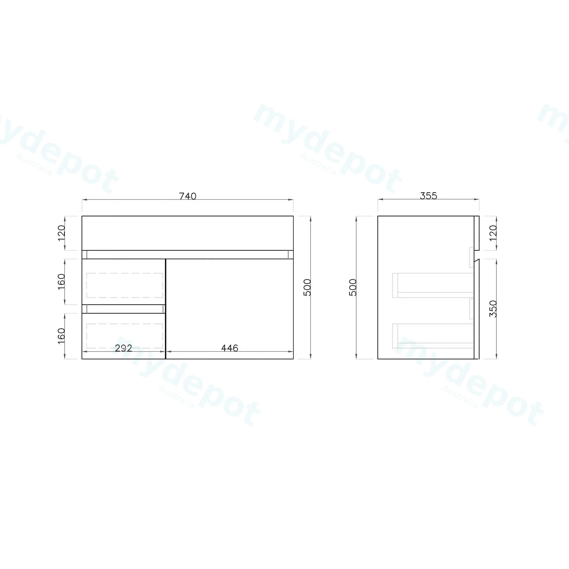 750mm Slim Wall Hung Bathroom Vanity Cabinet Only PVC Left Drawer Gloss White view 5