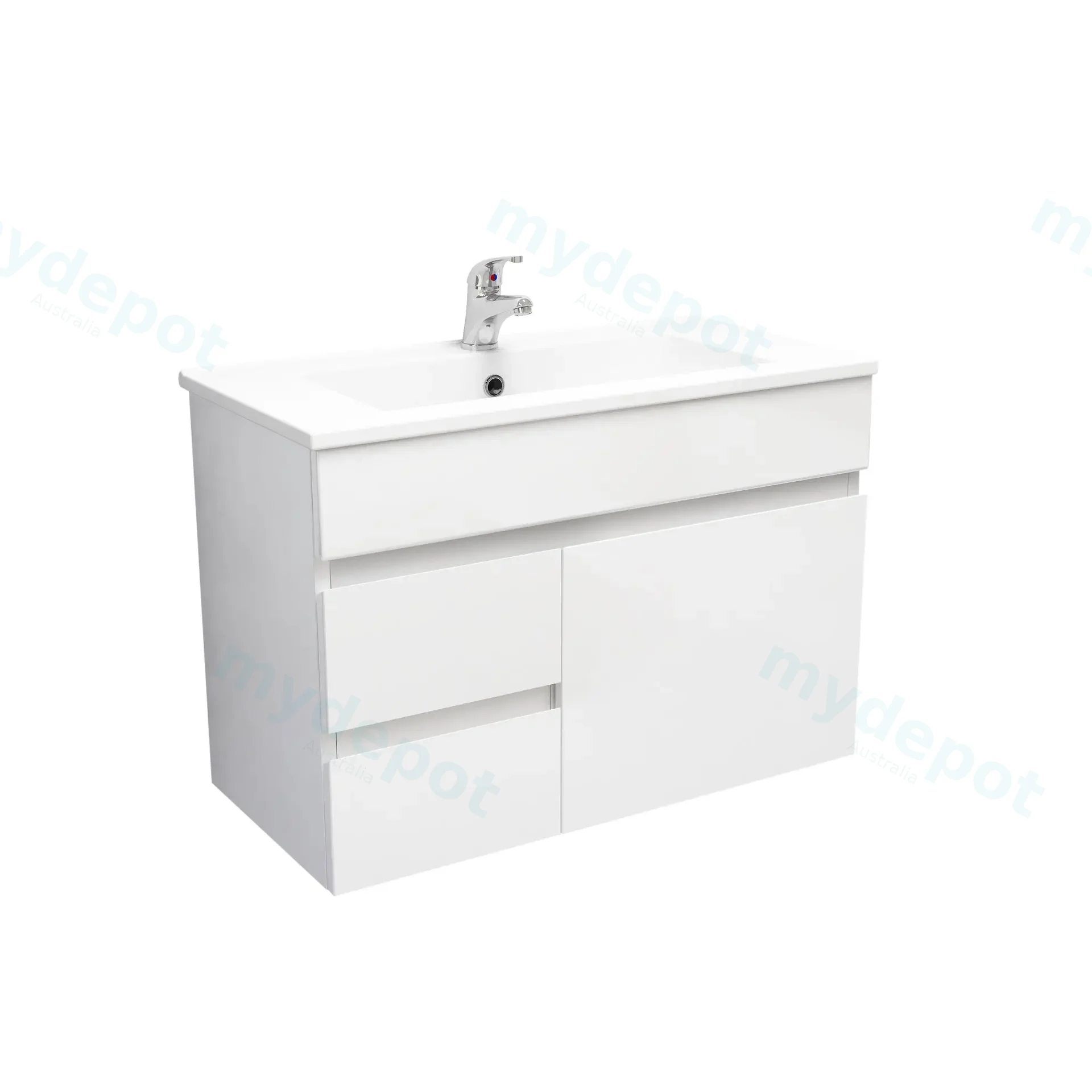 750mm Slim Wall Hung Bathroom Vanity Cabinet Only PVC Left Drawer Gloss White view 3