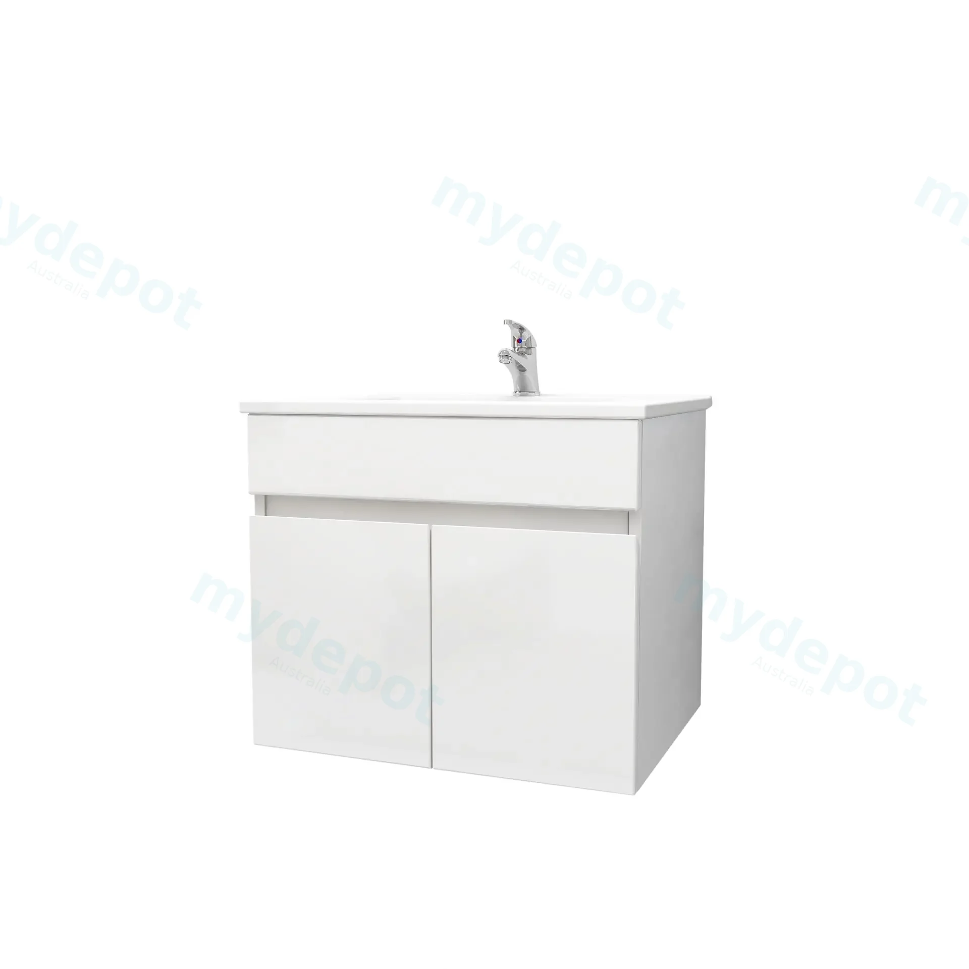 600mm Slim Wall Hung Bathroom Vanity Cabinet Only PVC 2 Door Gloss White view 4