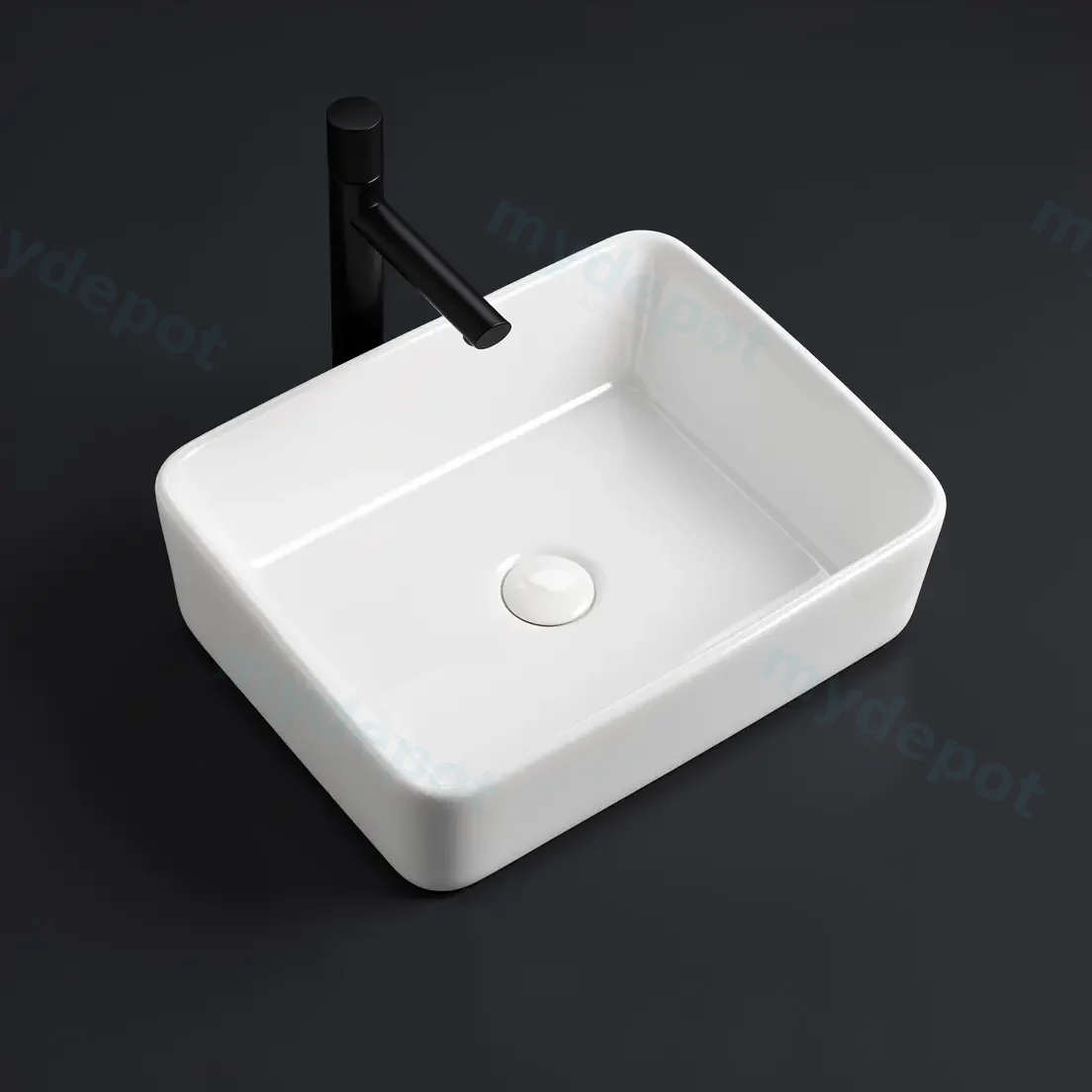 485x385x130mm Rectangle Gloss White Ceramic Above Counter Basin Non-overflow view 2