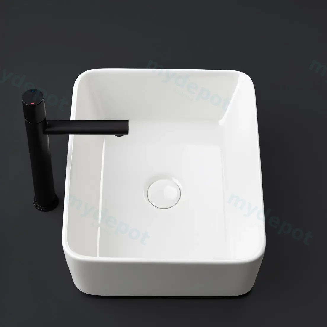 485x385x130mm Rectangle Gloss White Ceramic Above Counter Basin Non-overflow view 3