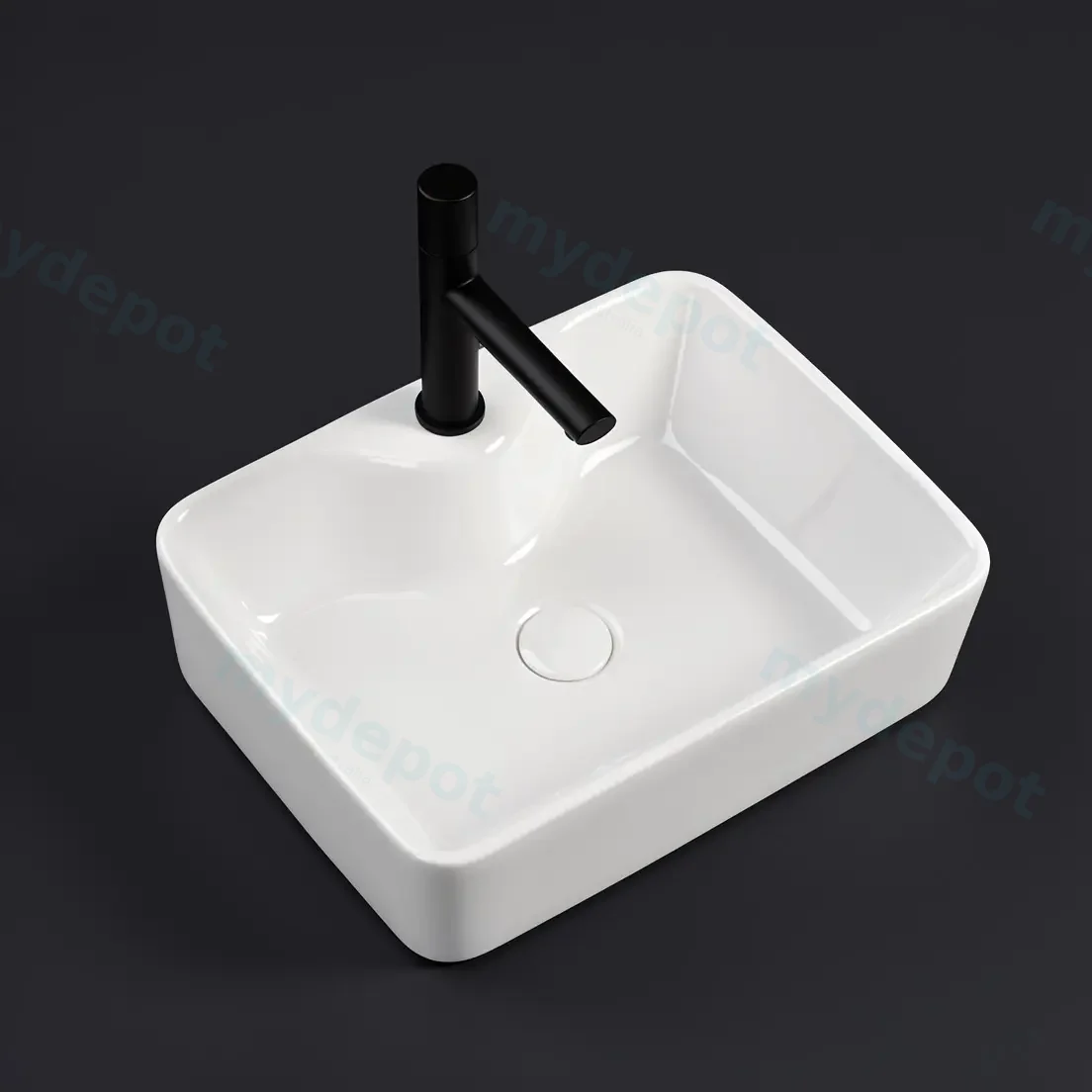 485x380x135mm Rectangle Gloss White Ceramic With 1 Tap Hole Above Counter Basin Non-overflow view 2