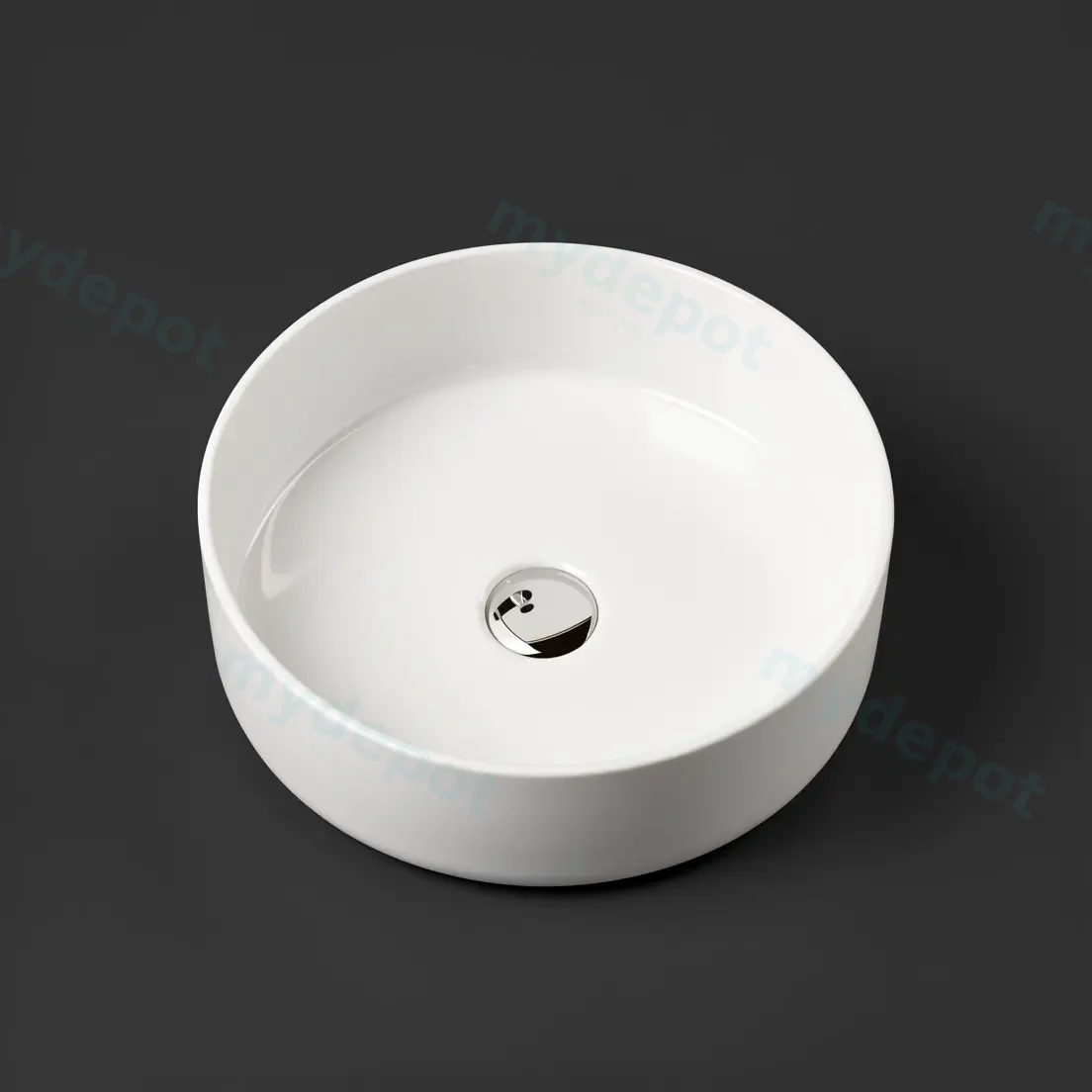 350x350x120mm Round Gloss White Ceramic Above Counter Basin Non-overflow view 4