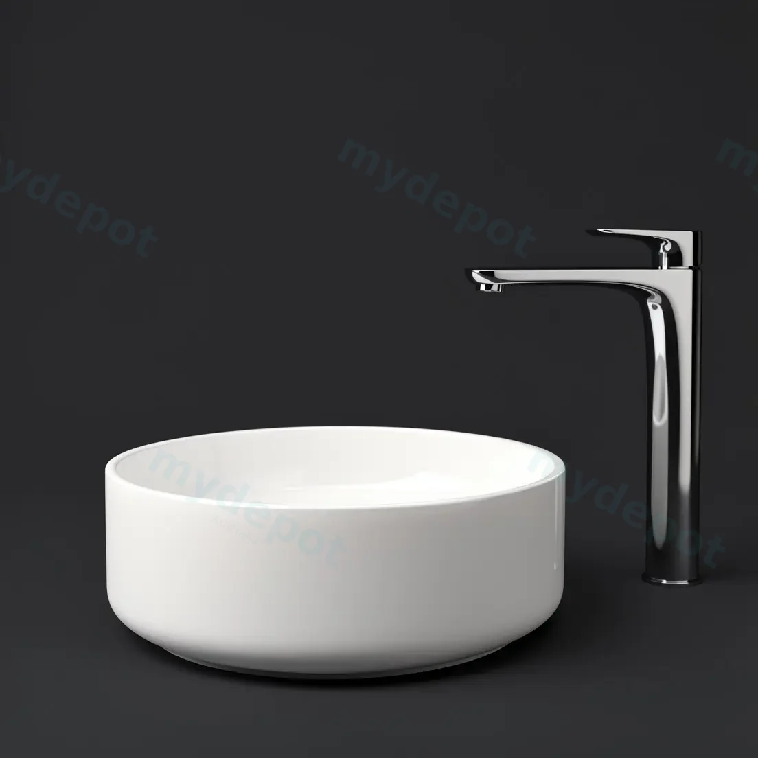 350x350x120mm Round Gloss White Ceramic Above Counter Basin Non-overflow view 5