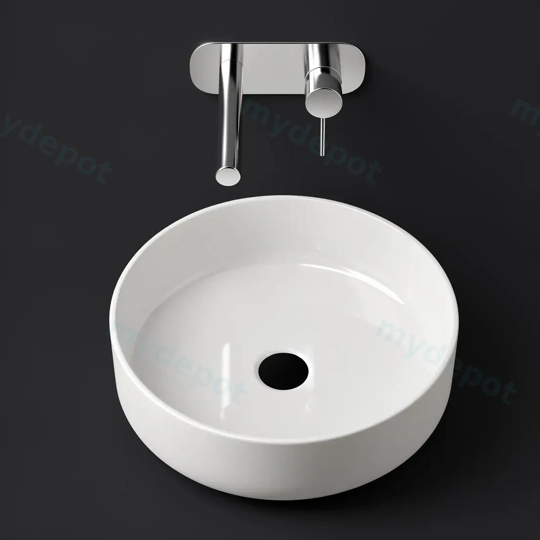 400x400x115mm Round Gloss White Ceramic Above Counter Basin Non-overflow view 2