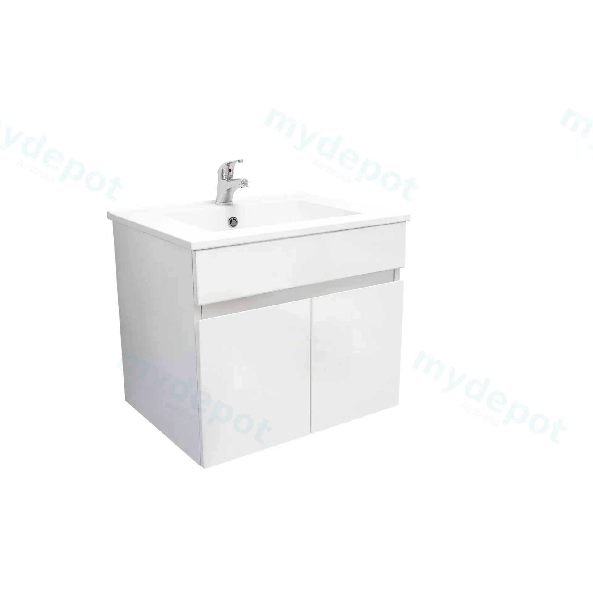 600mm Wall Hung Bathroom Vanity Cabinet Only PVC 2 Door Gloss White view 3