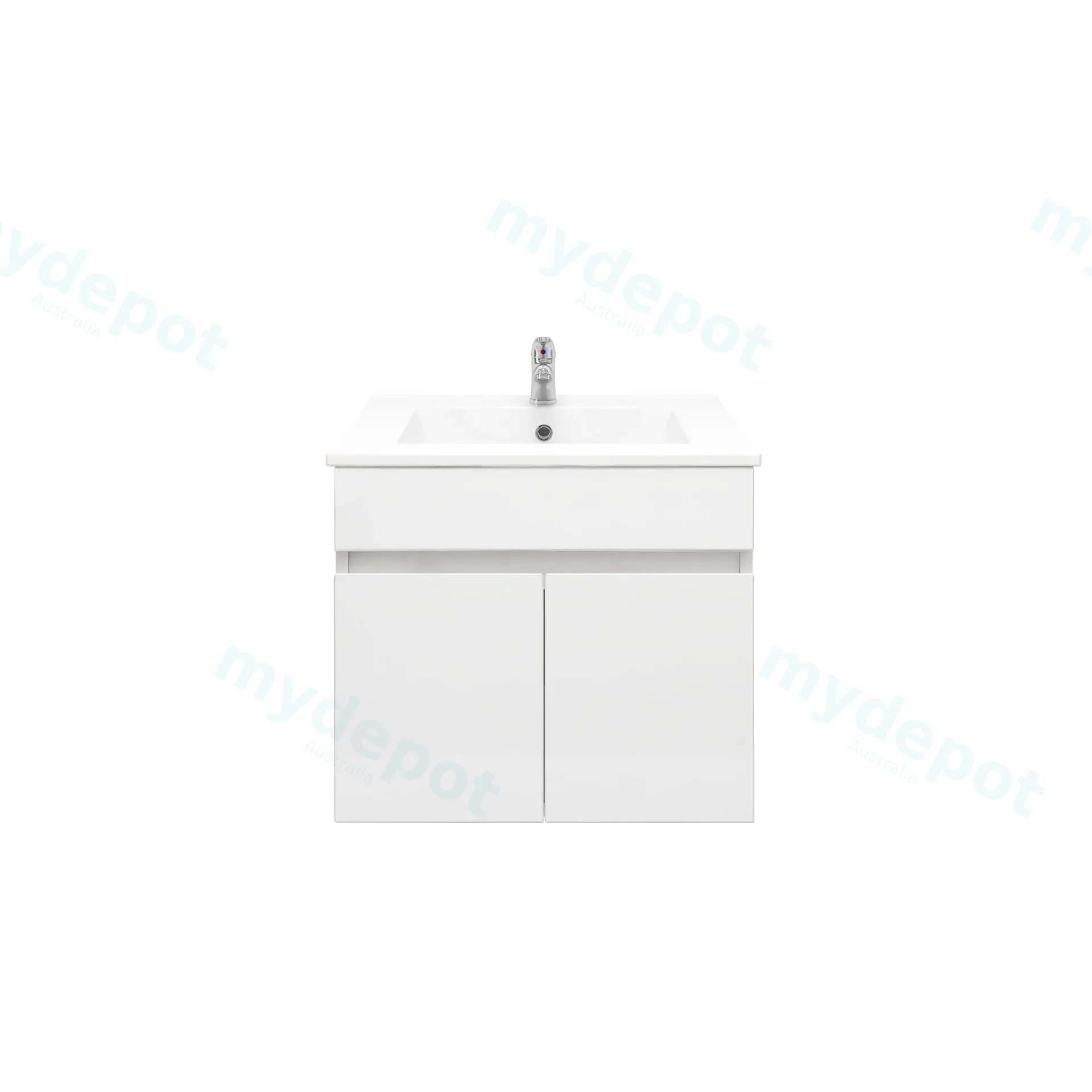 600mm Wall Hung Bathroom Vanity Cabinet Only PVC 2 Door Gloss White view 2