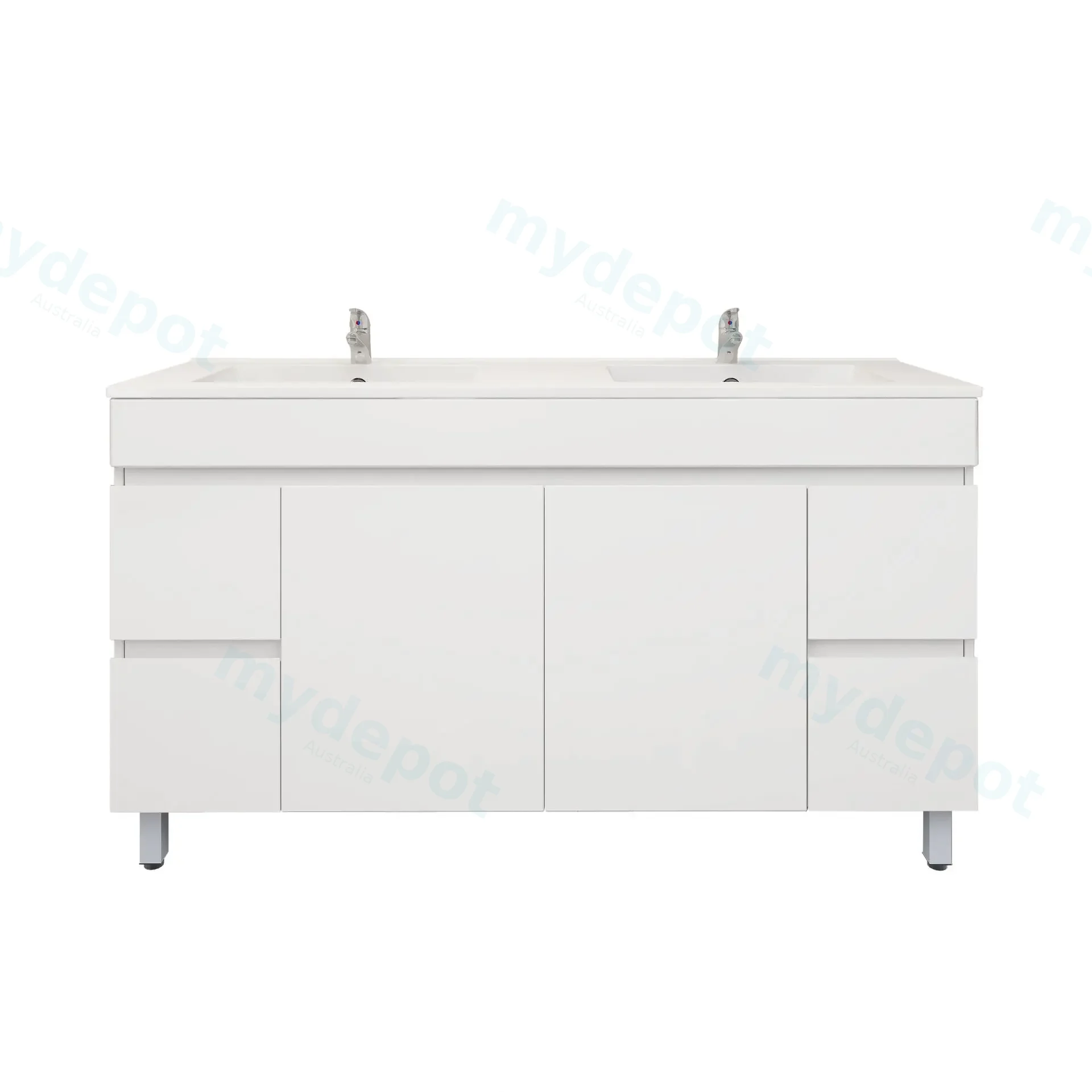 1500mm Freestanding with Legs Bathroom Vanity Cabinet Only PVC Gloss White view 2