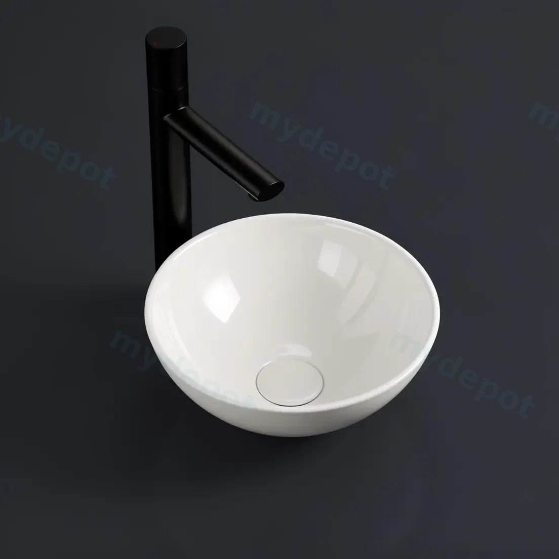320x320x140mm Round Gloss White Ceramic Above Counter Basin Non-overflow view 2