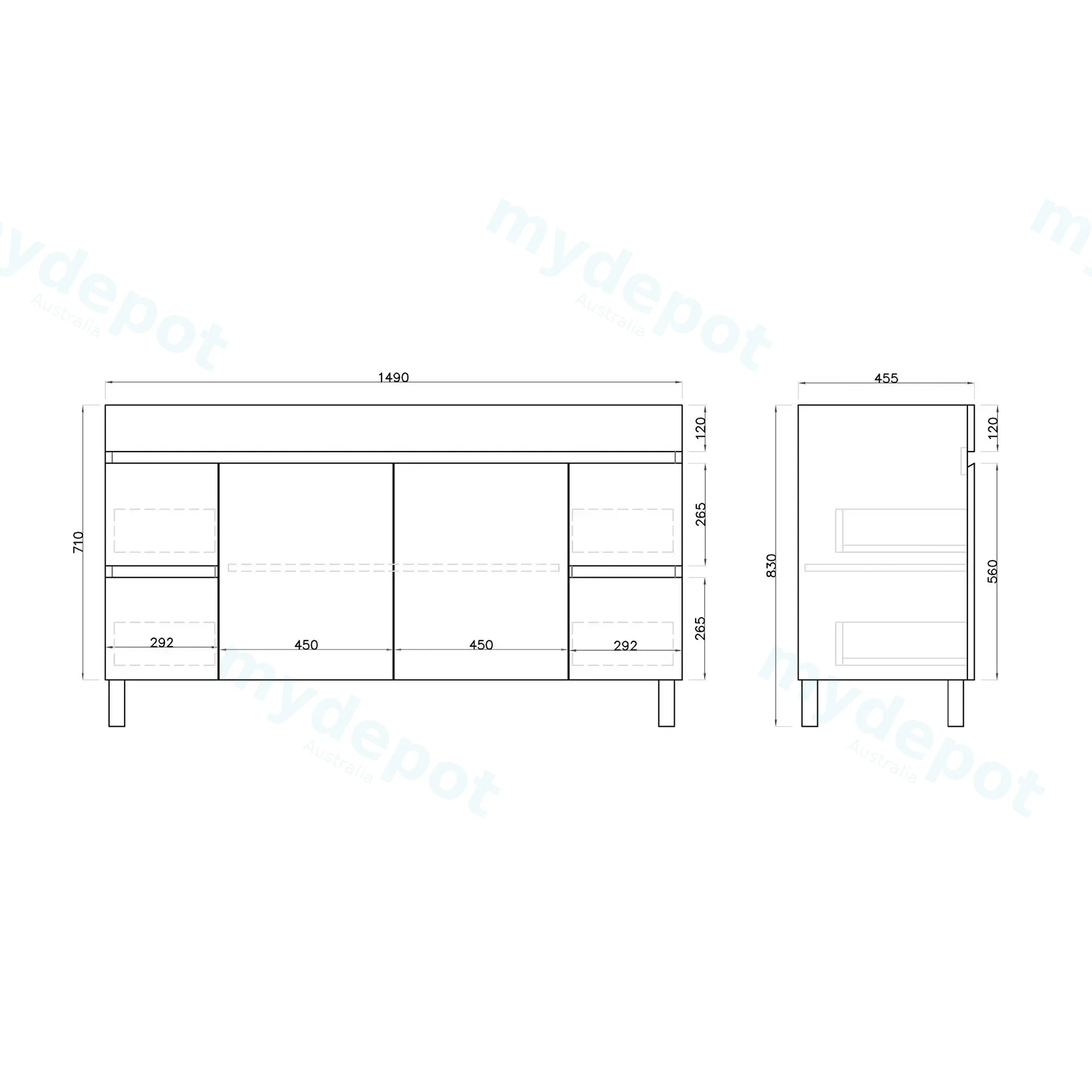 1500mm Freestanding with Legs Bathroom Vanity Cabinet Only PVC Gloss White view 6