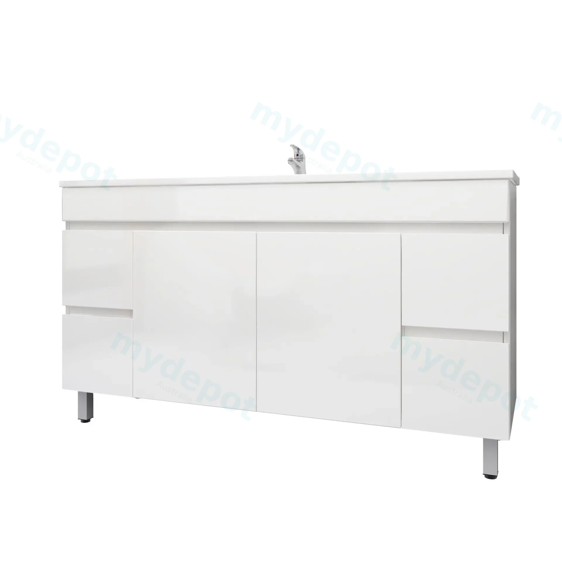 1500mm Freestanding with Legs Bathroom Vanity Cabinet Only PVC Gloss White view 4