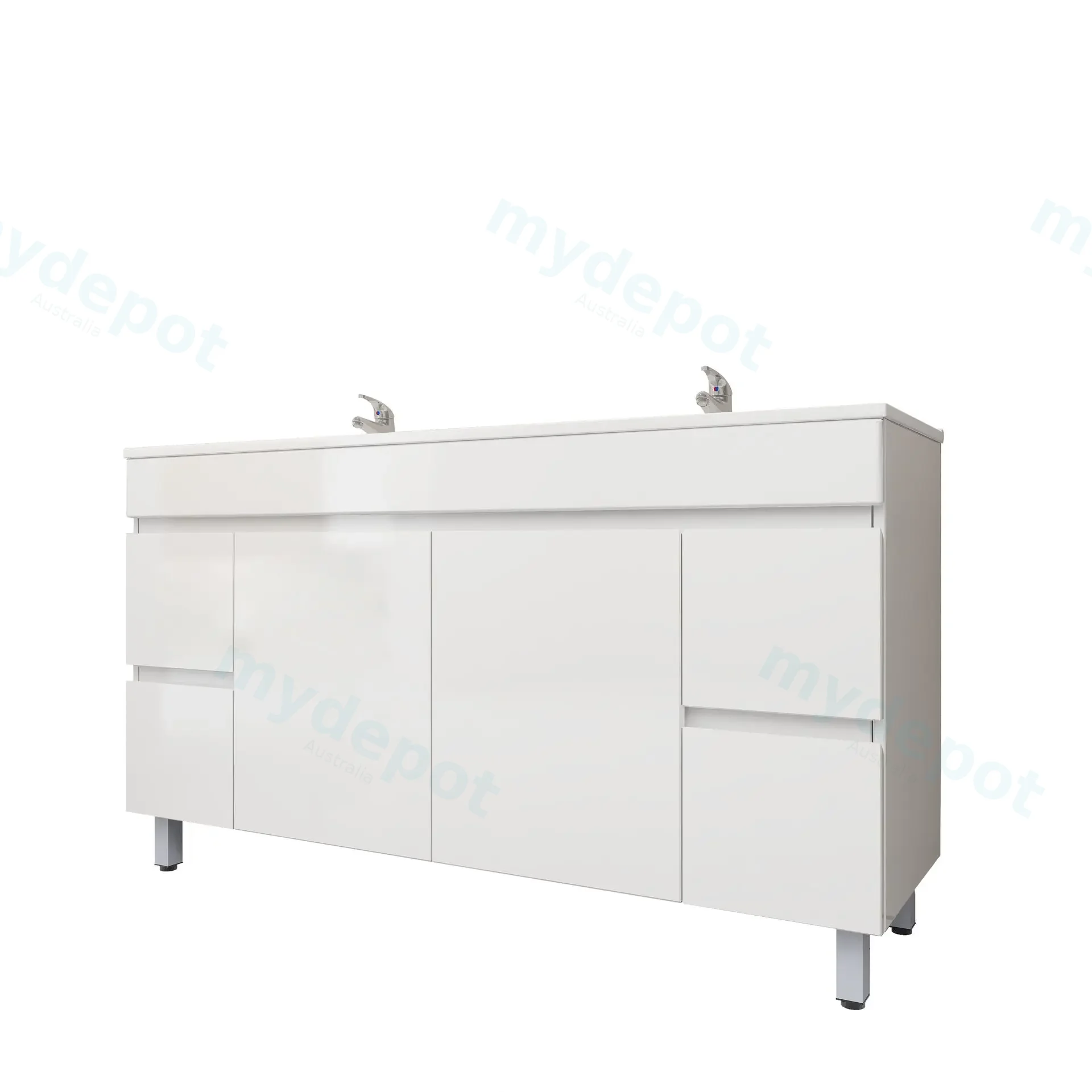 1500mm Freestanding with Legs Bathroom Vanity Cabinet Only PVC Gloss White view 5