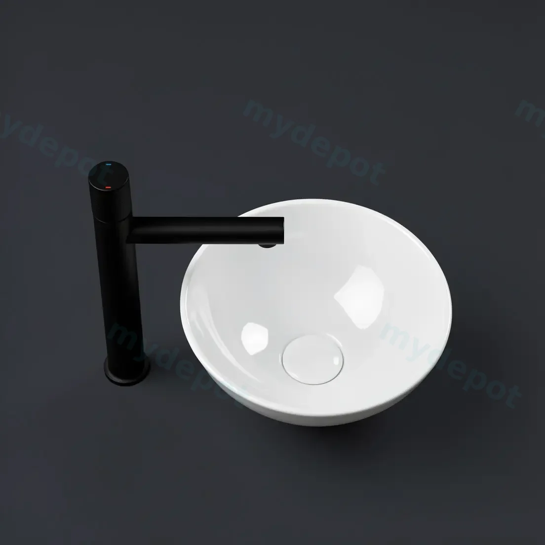 320x320x140mm Round Gloss White Ceramic Above Counter Basin Non-overflow view 3