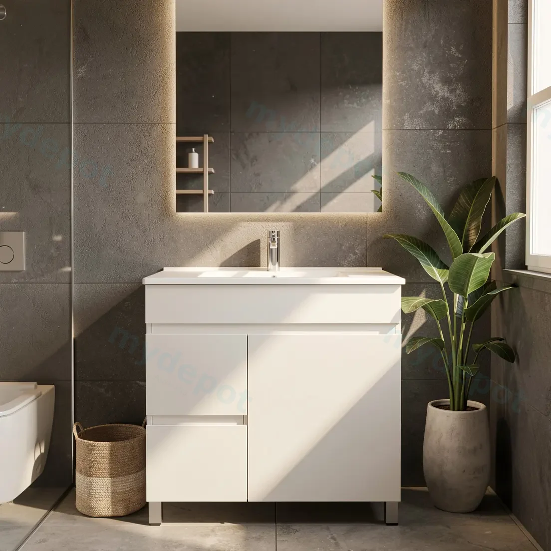 750mm Narrow Gloss White MDF 2 Left Drawers 1 Right Door Freestanding Bathroom Vanity Cabinet Only view 3