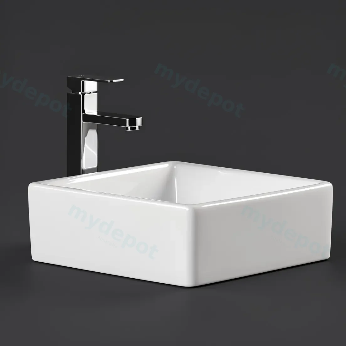 370x370x135mm Square Gloss White Ceramic Above Counter Basin Non-overflow view 4