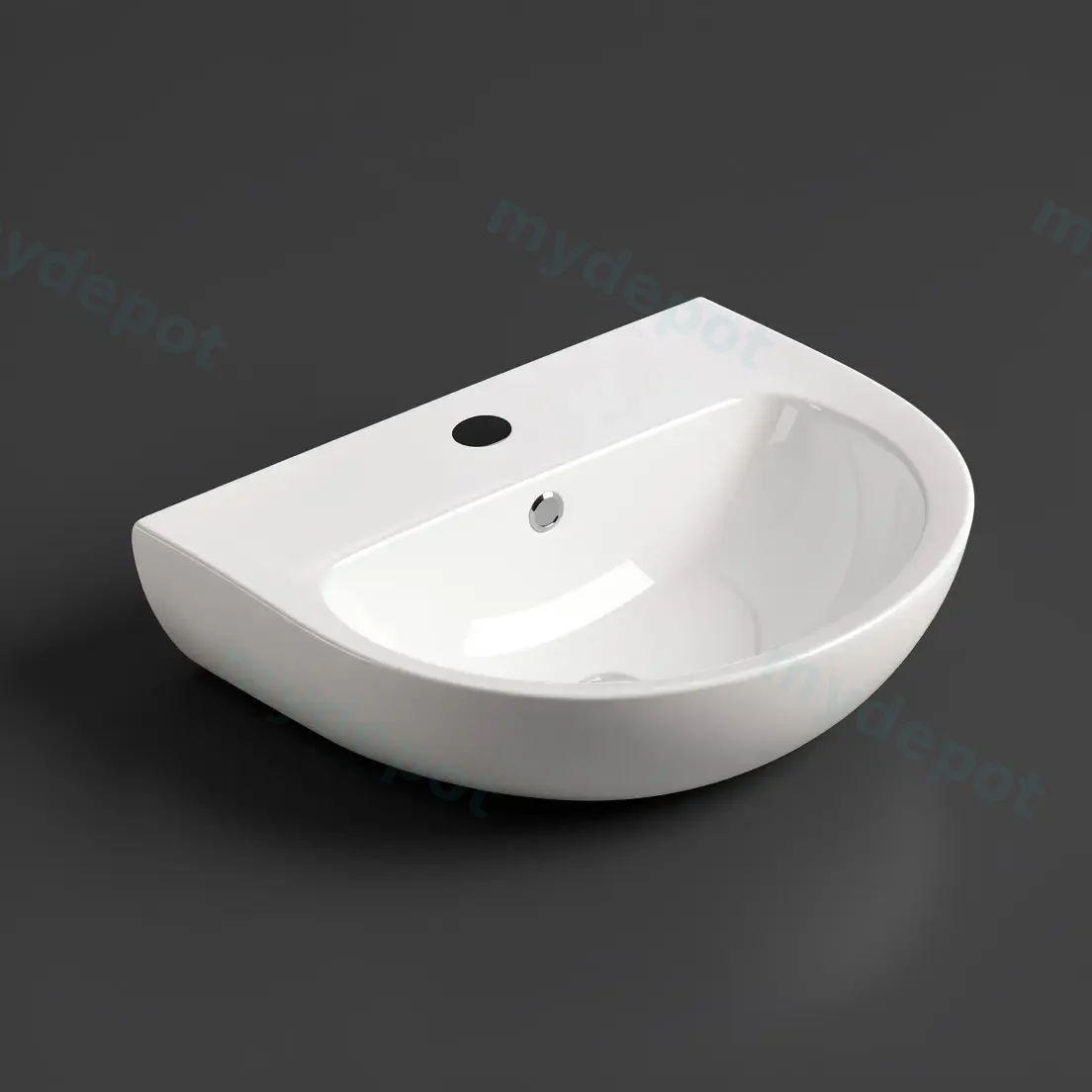 565*445*200mm Gloss White Carrida Fine Ceramic Wall Hung Care Basin Tap Hole Overflow,32mm Waste view 2