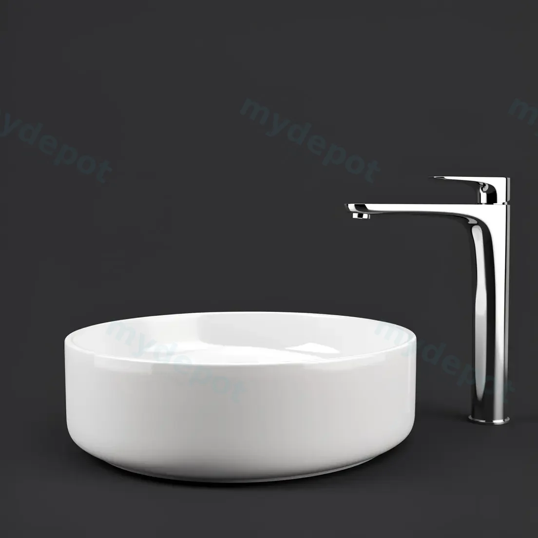 400x400x115mm Round Gloss White Ceramic Above Counter Basin Non-overflow view 5