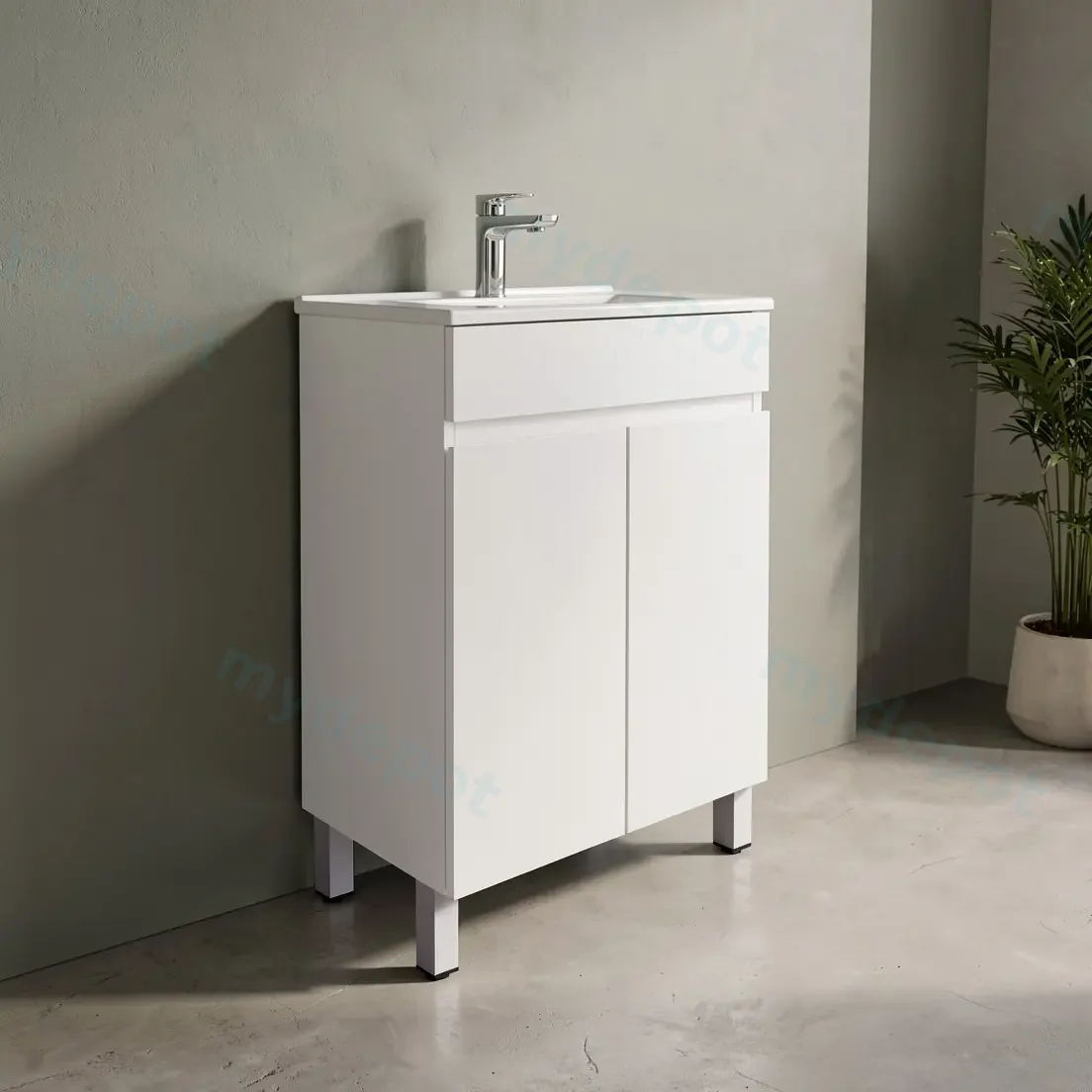 600mm Narrow Gloss White MDF 2 Doors Freestanding Bathroom Vanity Cabinet Only view 2
