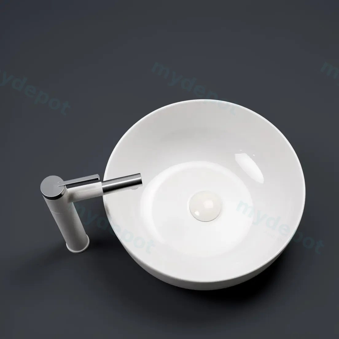420x420x140mm Round Gloss White Ceramic Above Counter Basin Non-overflow view 4