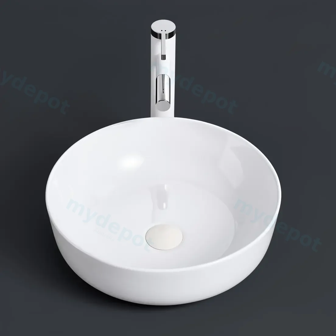 420x420x140mm Round Gloss White Ceramic Above Counter Basin Non-overflow view 5