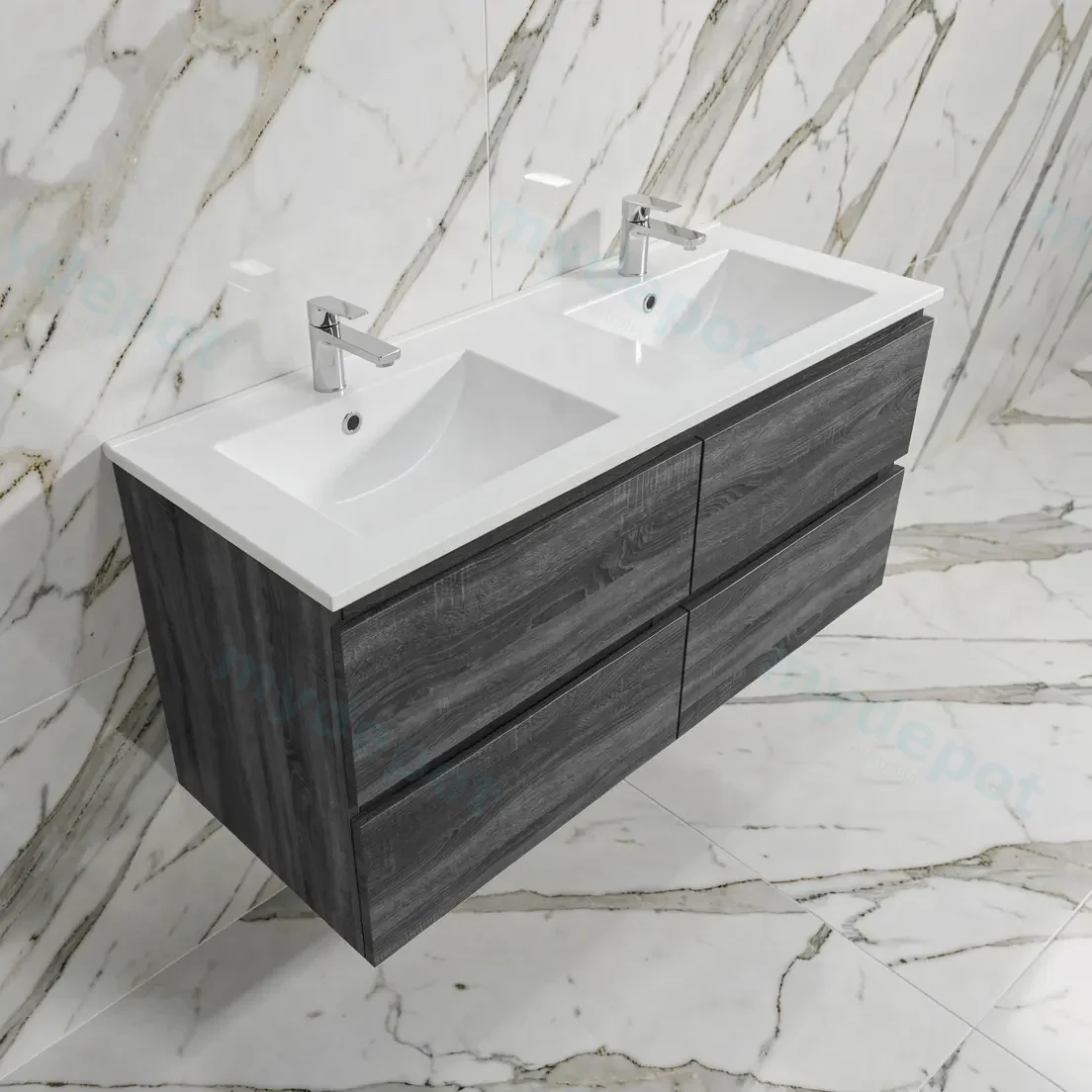 1200mm Dark Grey MDF 4 Drawers Wall Hung Bathroom Vanity Cabinet Only view 2