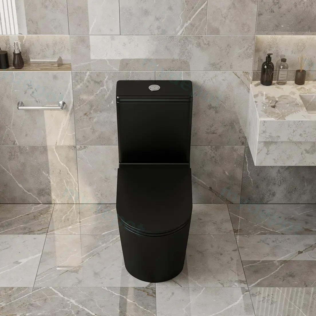 Berlin Matt Black Back To Wall Toilet Suite Quiet Flushing Technology view 3
