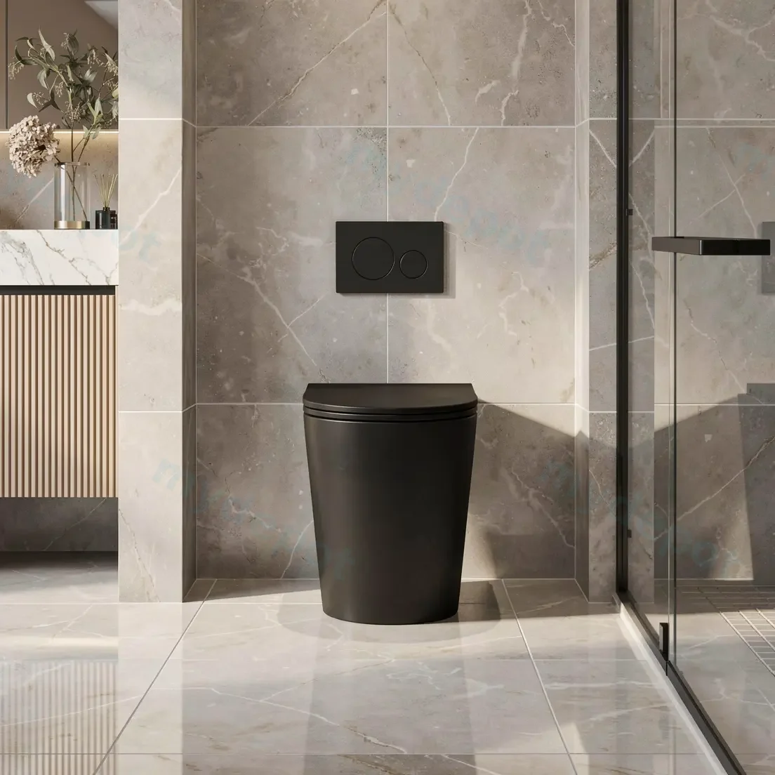 Berlin99 Matt Black Floor Pan With Slim UF Seat Cover Quiet Flushing Technology view 3