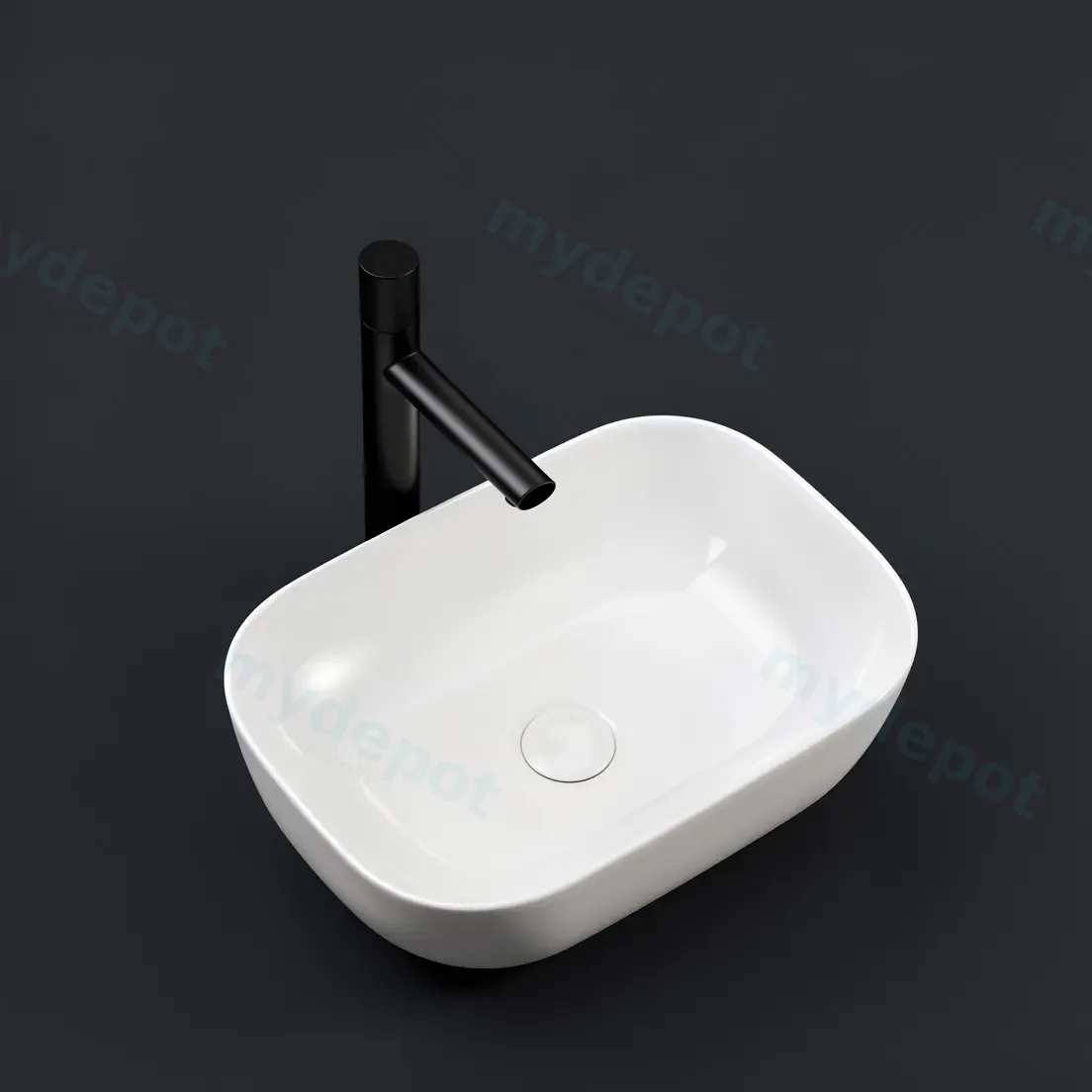 460x320x135mm Rectangle Gloss White Ceramic Above Counter Basin Non-overflow view 2