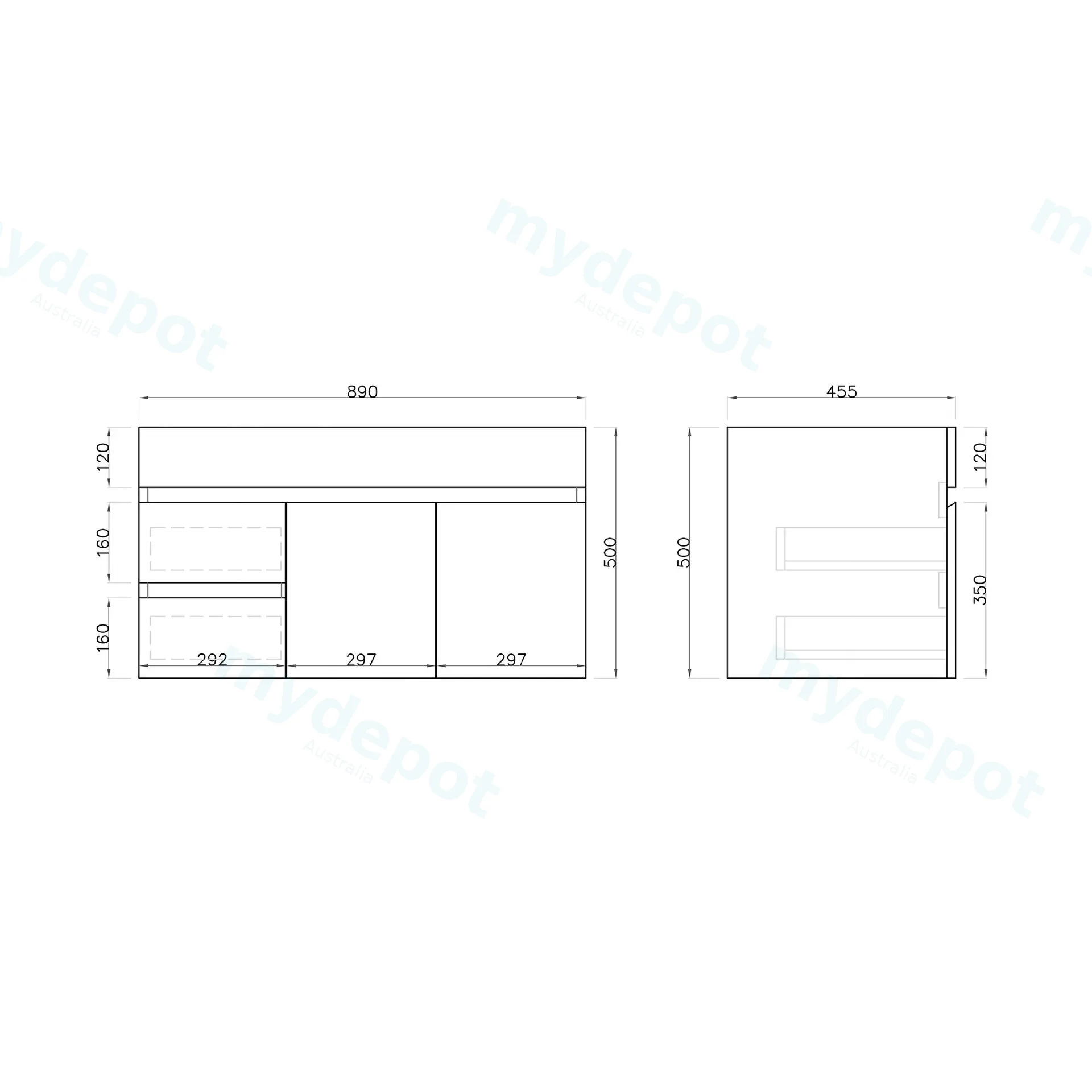 900mm Wall Hung Bathroom Vanity Cabinet Only PVC Left Drawer Gloss White view 4