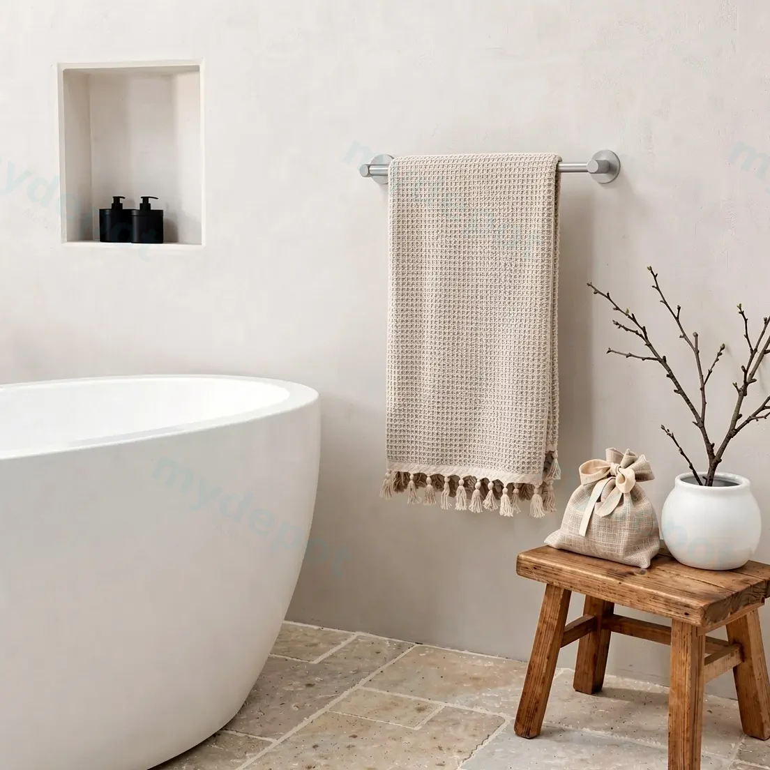 Linie Single Towel Rail 600mm Brushed Nickel view 2