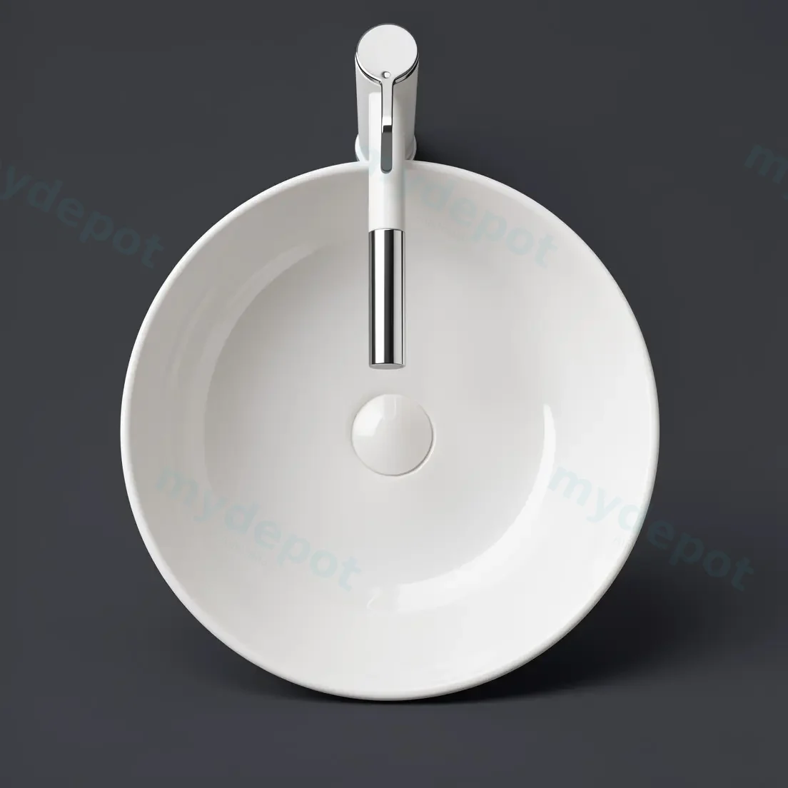 420x420x140mm Round Gloss White Ceramic Above Counter Basin Non-overflow view 2