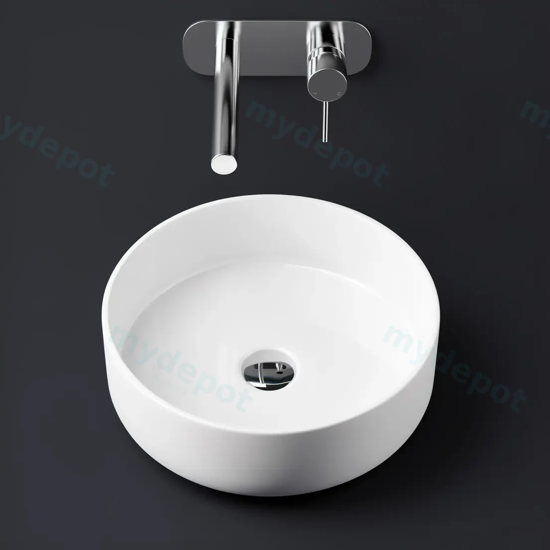 360x360x120mm Round Gloss White Ceramic Above Counter Basin Non-overflow view 2